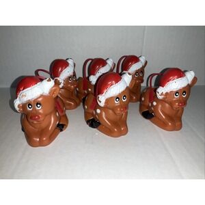 6 Vintage Plastic Christmas Reindeer Ornaments Treat Holders Easter Unlimited